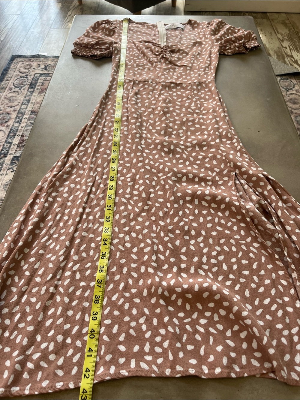 Franklin Print Puff Sleeve Midi Dress Mocha Size 2 - Picture 11 of 15